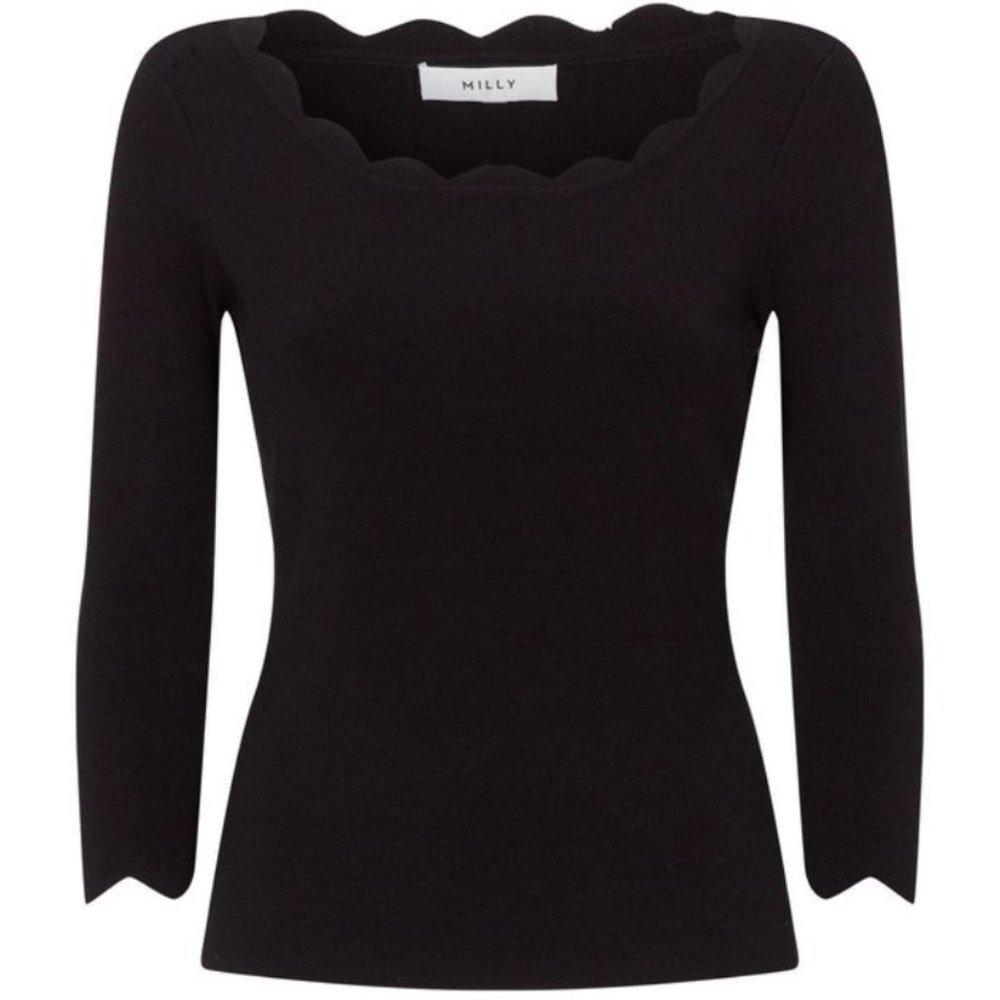Milly Scalloped Neck Bracelet Sleeve Sweater